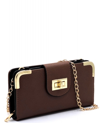 Fashion Turn Lock Crossbody Wallet AD041 BROWN